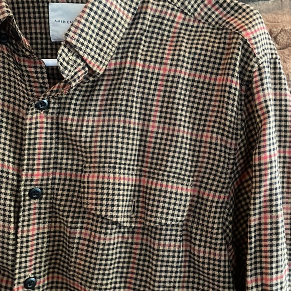 American Eagle Tan Tartan Button Down Long Sleeve - Picture 3 of 6